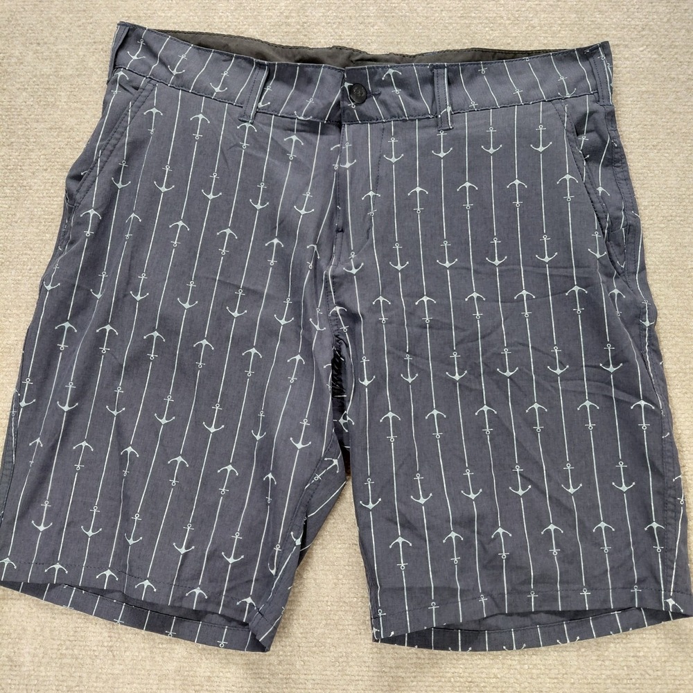 TRUNKS Navy Blue Anchpr Shorts Mens 34 Stretch Pocket 9" Inseam Nautical Coastal